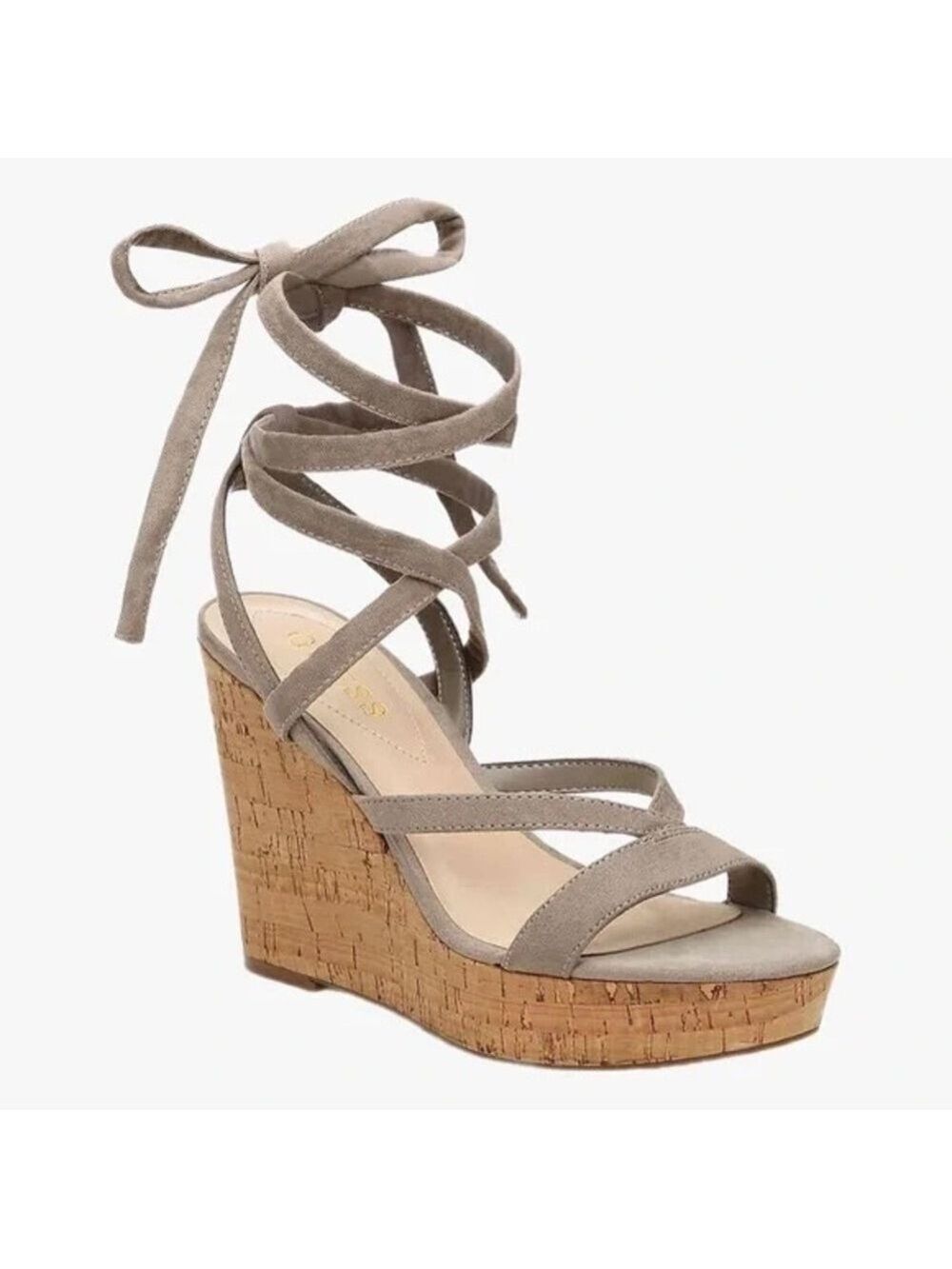 GUESS Treacy Gray Lace-Up Faux Suede Wedge Sandals Women’s Size 6.5 –4 Inch Heel